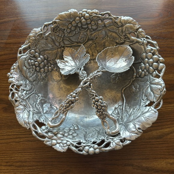 Arthur Court Other - Serving Bowl: Arthur Court Aluminum Grape, Leaf designed large bowl and Utensils